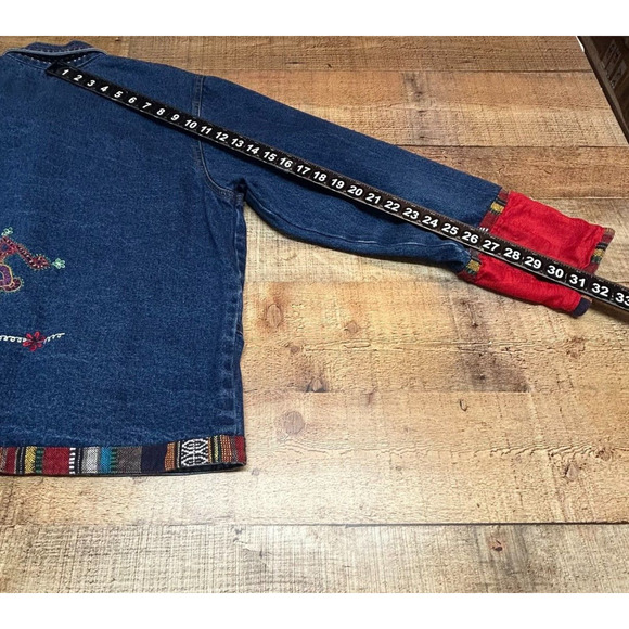 S Collection Jacket Womens Large Blue Denim Southwestern Embroidered Boho Y2K - Picture 4 of 12